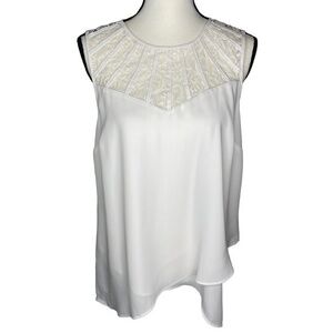 Thalia Sodi Blouse Top White Lace Bodice Detail Tulip Hem Sleeveless Size M